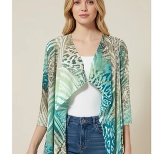 J M Collection Summer Lightweight Watercolor Open Cardigan XL